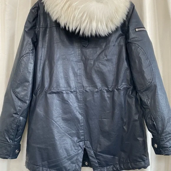 Free Ship. SAM hudson coat in NAVY white fur trim. - Picture 12 of 13